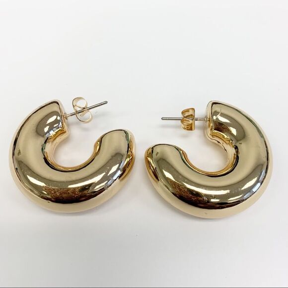 Polished Gold Huggie Statement Earrings - Picture 4 of 5